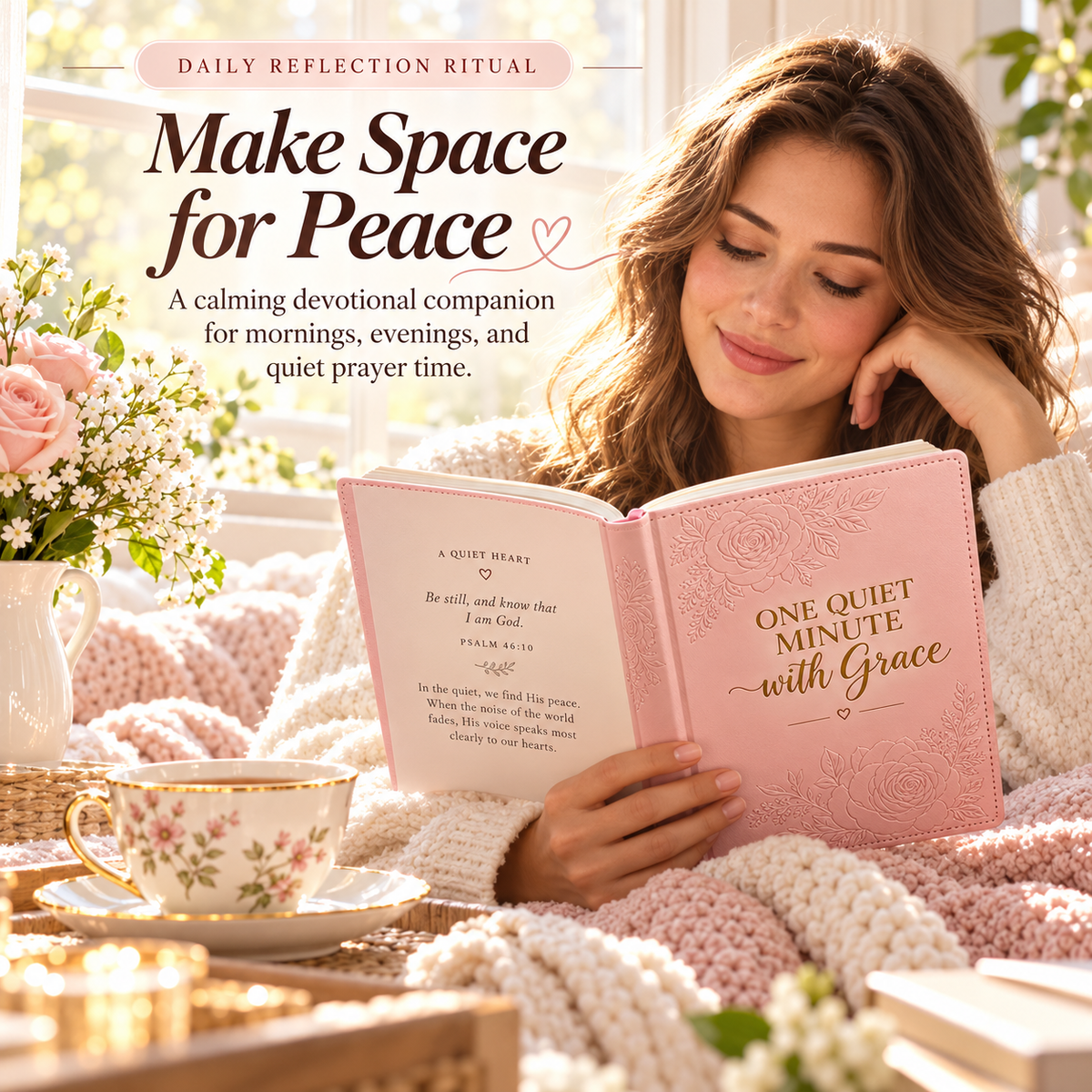 🌸 A Year of Grace – Pink Floral Daily Reflection Journal ✨