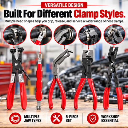 🔧 5-Piece Hose Clamp Pliers Set – Automotive Hose Clamp Removal Tool Kit