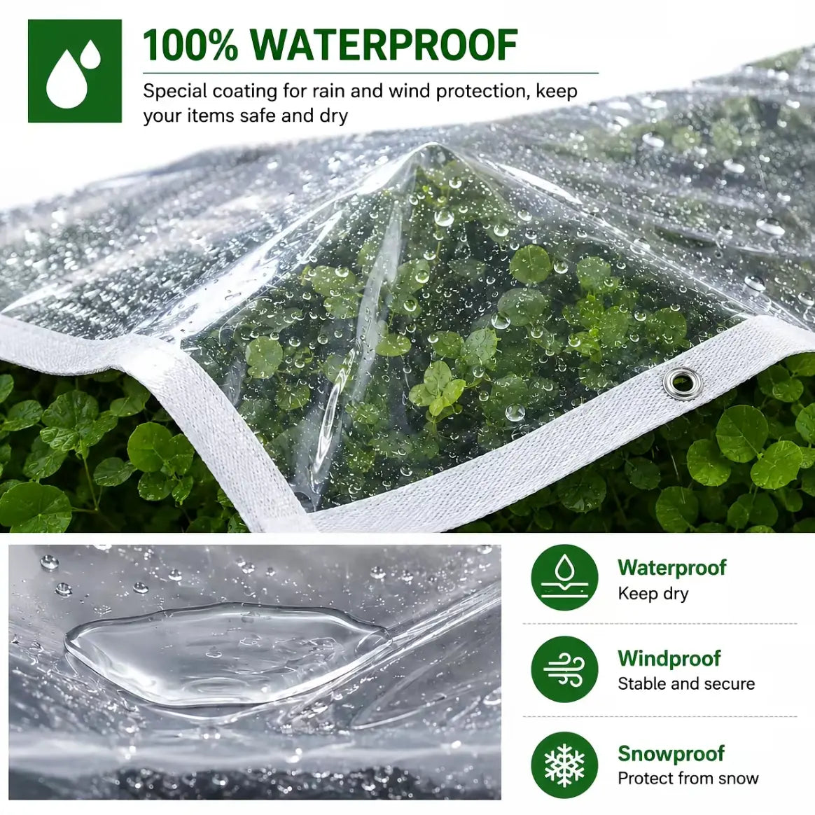 🌧️ RainShield Pro™ Transparent Waterproof Tarp – Heavy-Duty Outdoor Cover with Secure Grommets