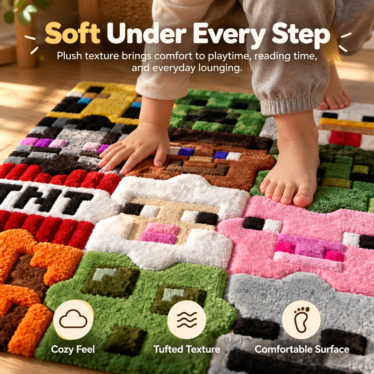 🎮 PixelPlay™ Puzzle Rug – Interlocking Soft Pixel Floor Mat for Fun Gaming Spaces