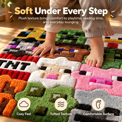🎮 PixelPlay™ Puzzle Rug – Interlocking Soft Pixel Floor Mat for Fun Gaming Spaces