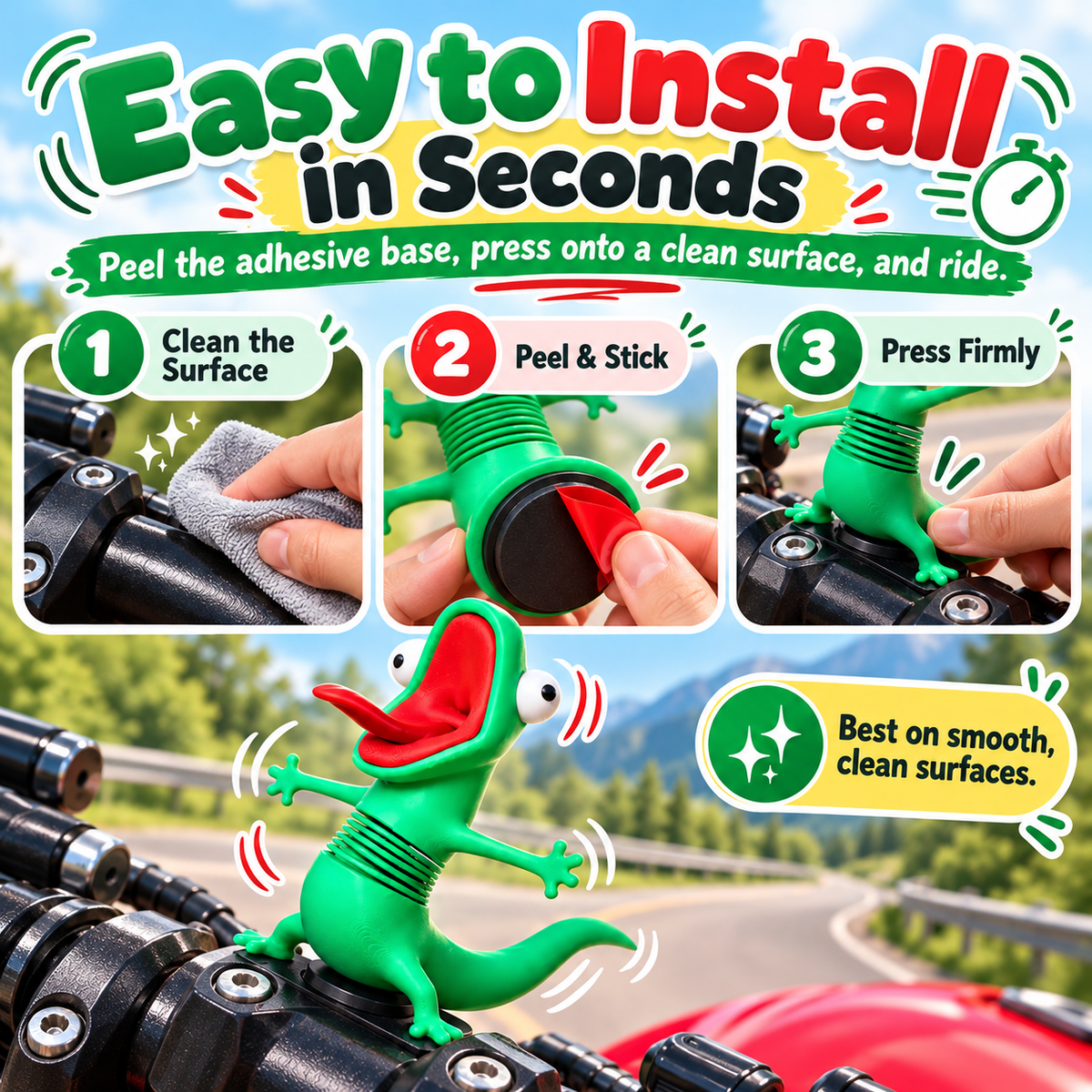🦎 WiggleLizard™ Wobble Handlebar Toy – Funny Shaking Lizard Motorcycle Decoration