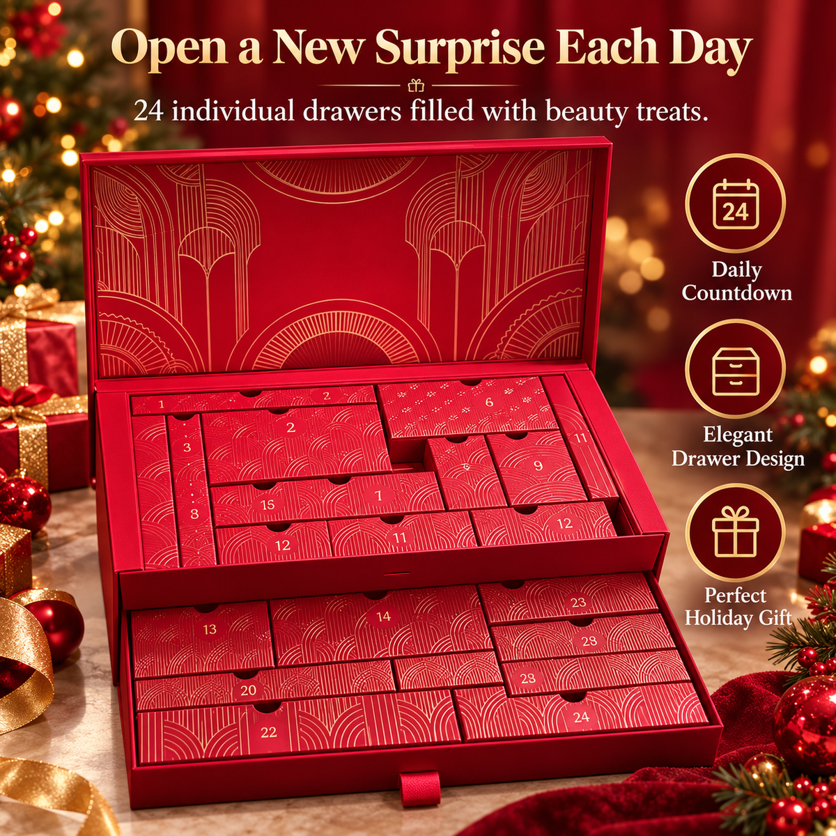 💄 GlamVault™ Luxury Beauty Advent Calendar – 24 Days of Beauty Surprises & Holiday Magic