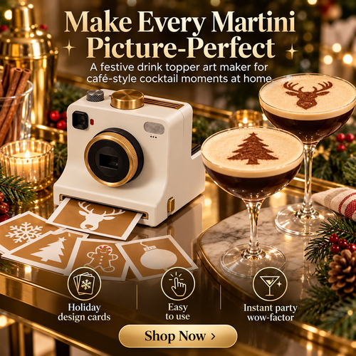 ☕📸 LatteSnap™ – One-Click Coffee Art Magic Camera with 8 Creative Design Cards ✨🎨
