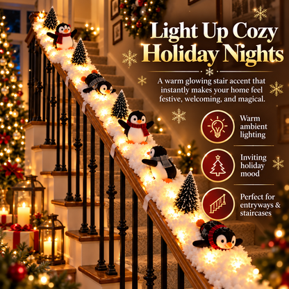 ❄️ SnowGlow™ Penguin Stair Garland – Light-Up Christmas Wonderland Decoration