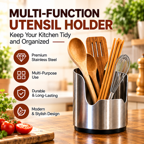 🍴 KitchenMate Pro™ Stainless Steel Utensil Holder – Stylish Kitchen Organizer