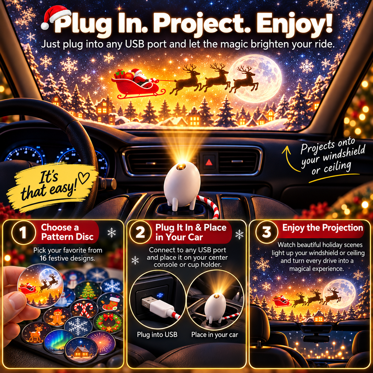 🎄 DriveGlow™ Christmas Car Projector Light – Magical Holiday Scenes for Every Journey