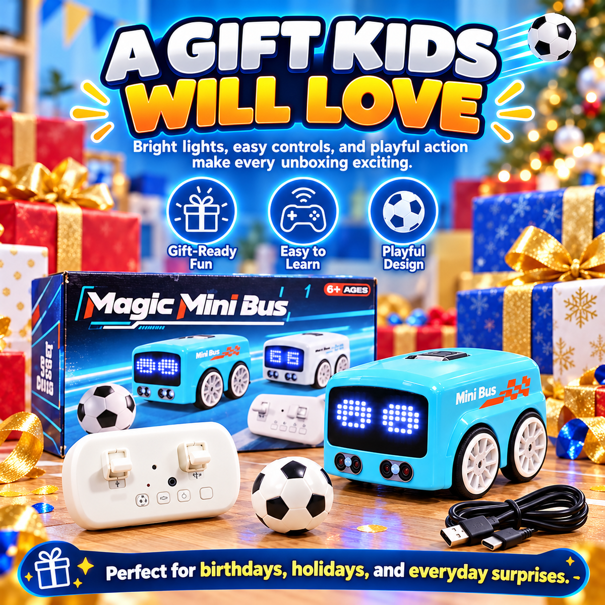 ⚽ MagicMini™ Remote Control Soccer Bus – Rechargeable LED Mini RC Toy