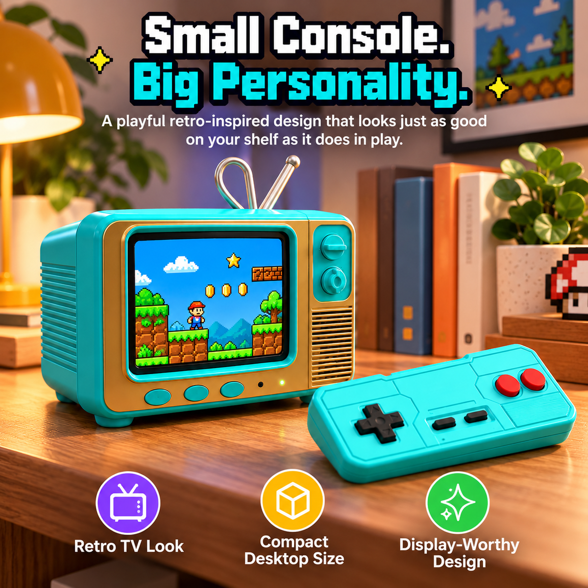Mini Retro TV Game Console with 300+ Classic Games, Compact Plug-and-Play Gaming System with Controller for Kids, Teens & Retro Game Lovers