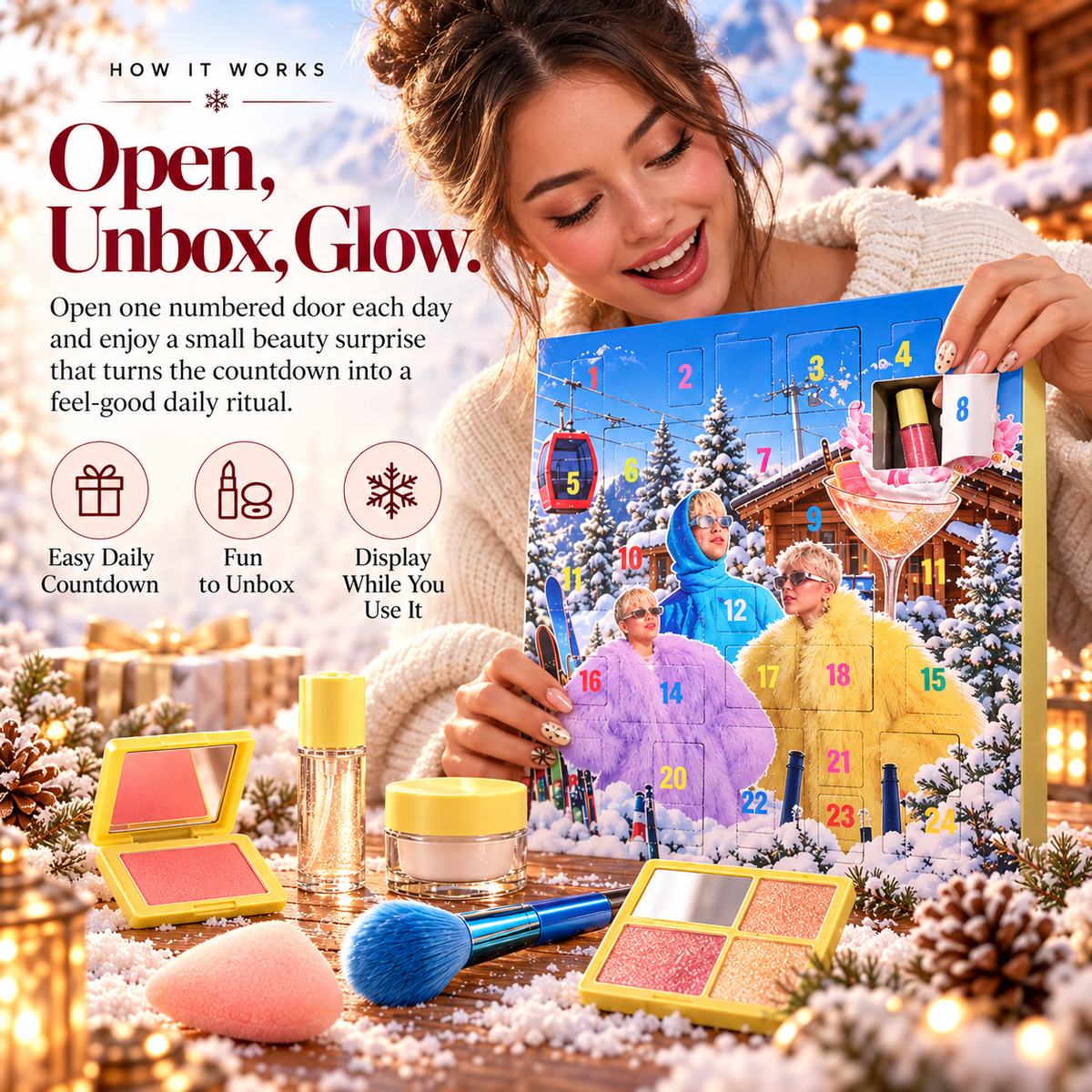 GlowLuxe™ 24-Day Beauty Advent Calendar – Makeup & Beauty Surprise Countdown