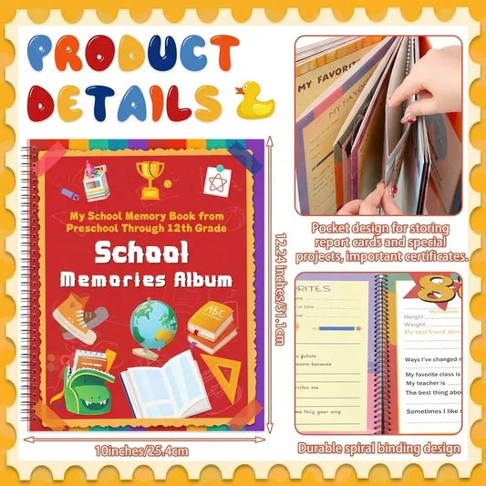 🔥HOT SALE🔥📚❤️School Memory Book - Preschool to 12th Grade Keepsake Album for Cherished School Photos & Childhood Memories