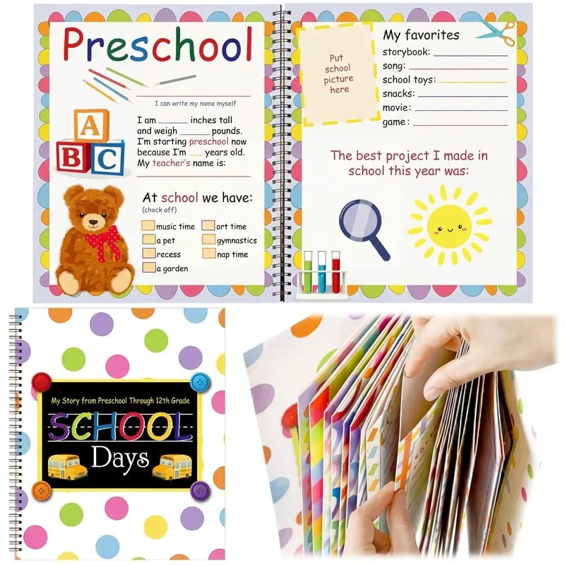 🔥HOT SALE🔥📚❤️School Memory Book - Preschool to 12th Grade Keepsake Album for Cherished School Photos & Childhood Memories