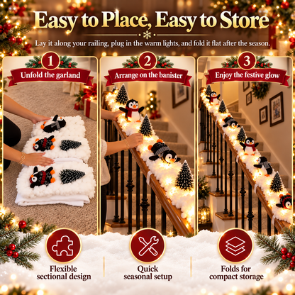 ❄️ SnowGlow™ Penguin Stair Garland – Light-Up Christmas Wonderland Decoration