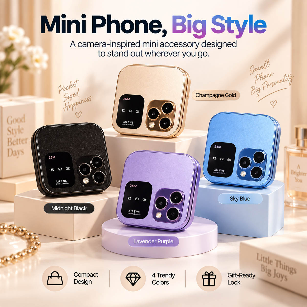 📱 MiniMuse™ Pocket Phone  – Stylish Mini Camera-Inspired Accessory for Everyday Carry
