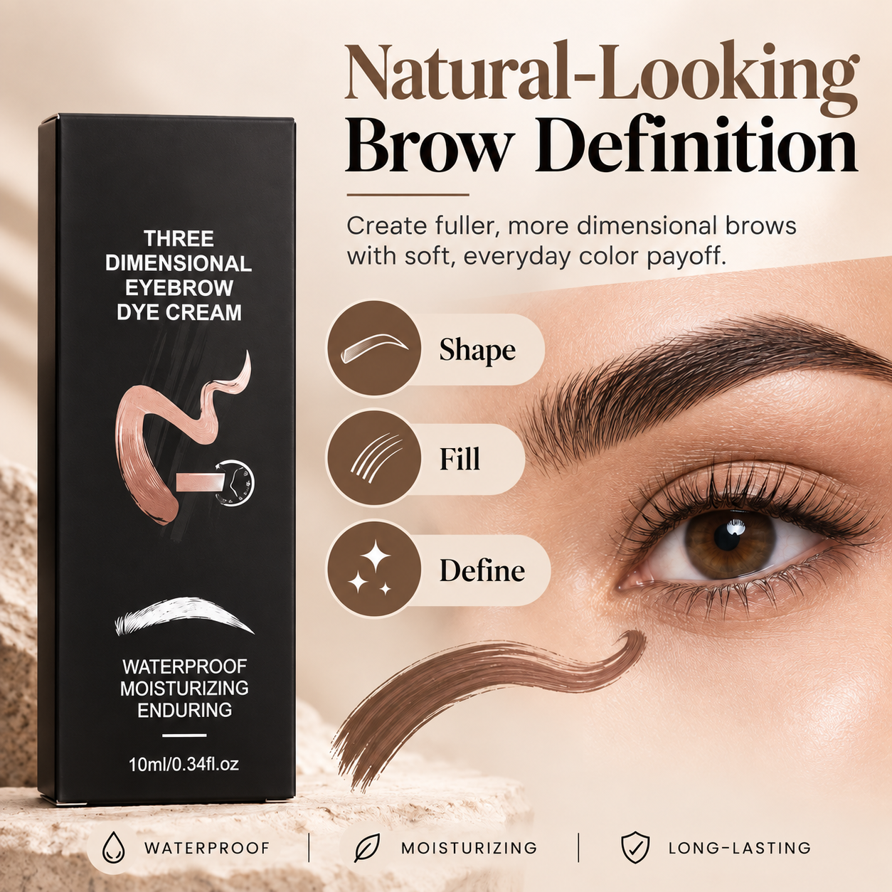 Brow cream used to shape fill and define a natural-looking eyebrow