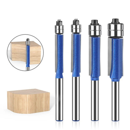 🪵 4-Piece Flush Trim Router Bits – Dual Bearings, 1/4' Shank