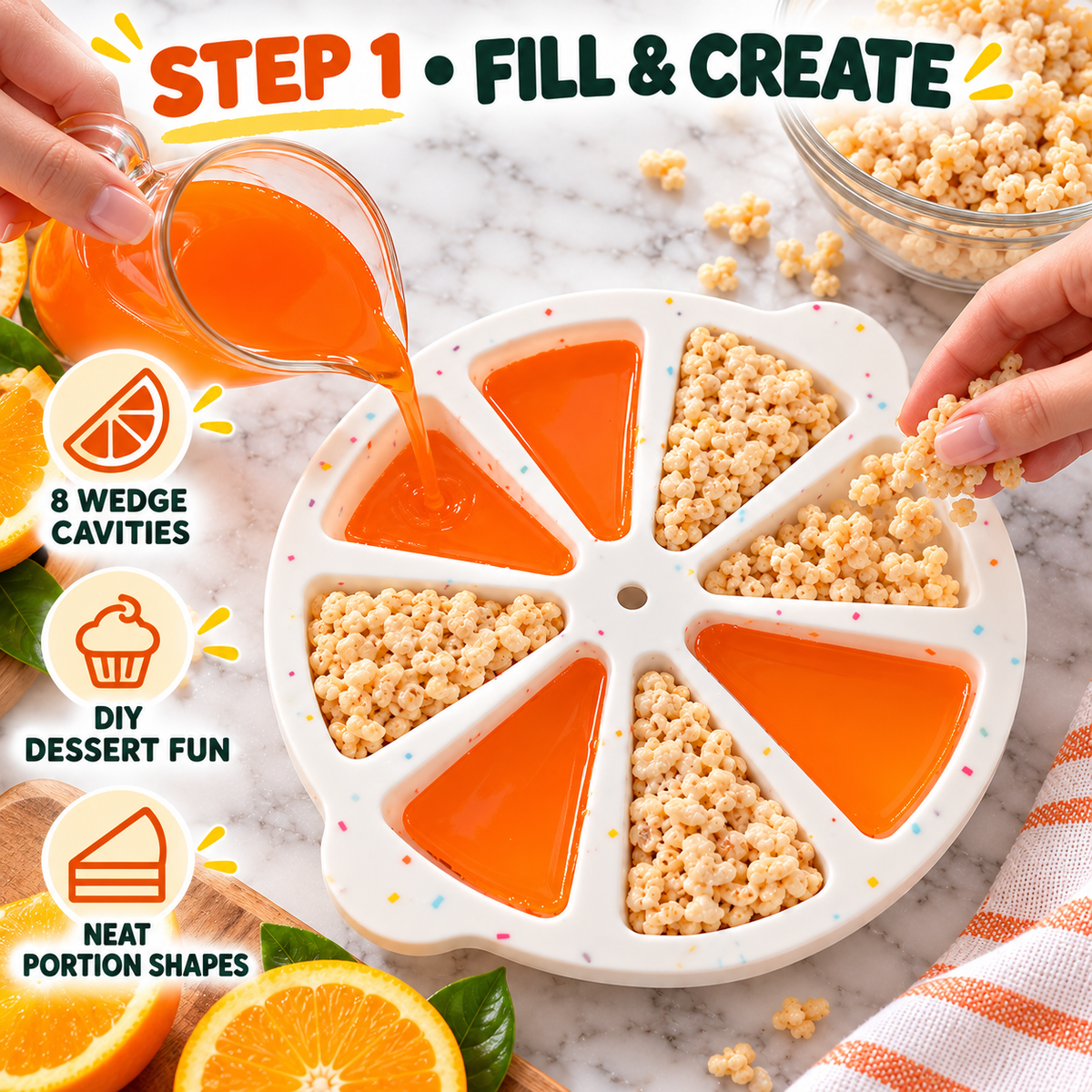 🍊 8-Cavity Citrus Slice Silicone Mold – DIY Dessert & Snack Maker