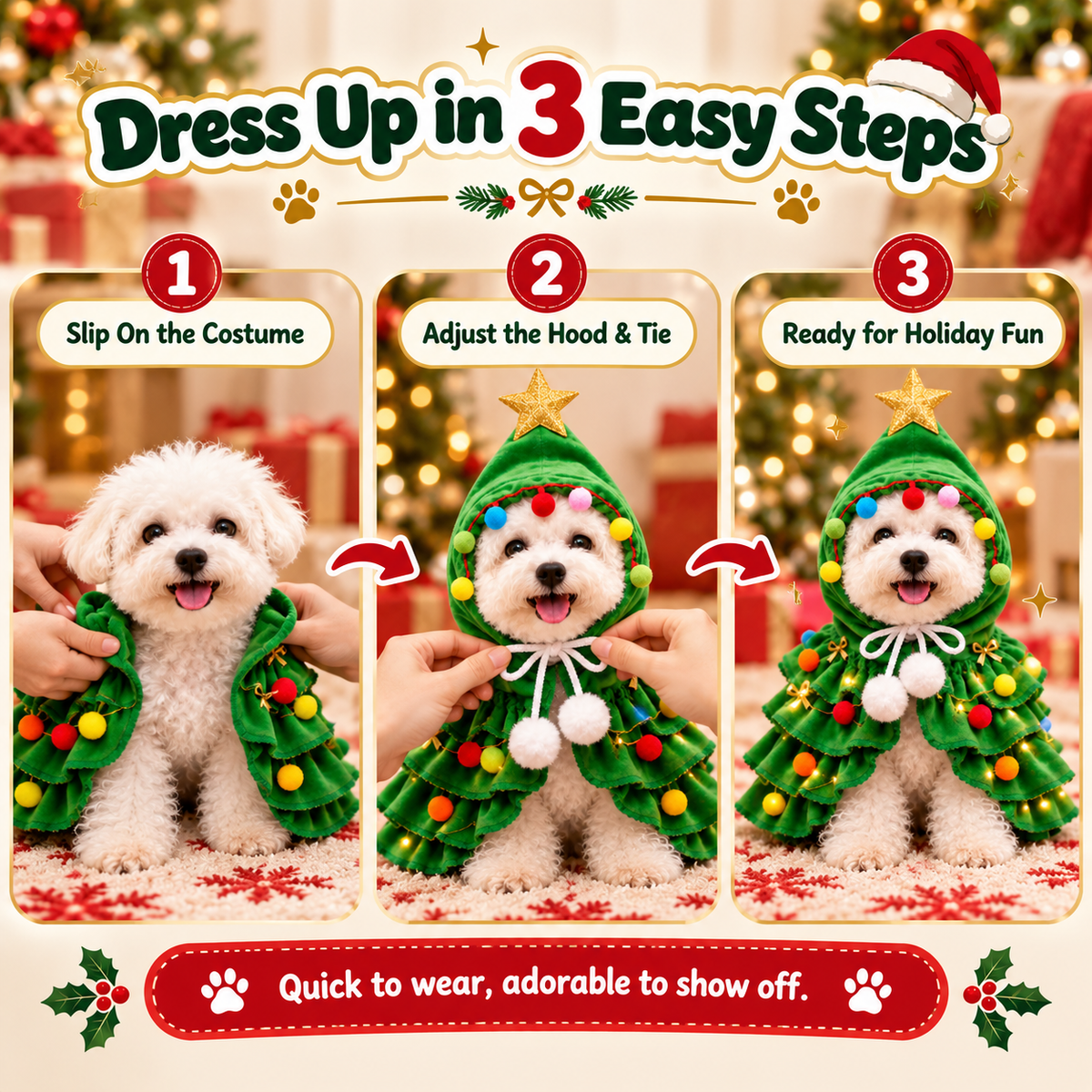 🎄 PawTree™ Christmas Dog Costume – Cozy Holiday Outfit for Festive Photos & Parties