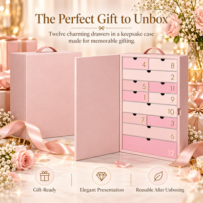 🎀 BeautyBloom™ 12-Day Advent Case – Elegant Beauty Countdown Box with Reusable Storage Drawers