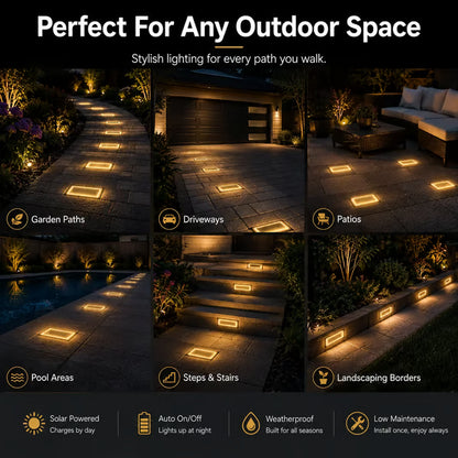 ☀️ Solar Paver Lights 4"×8" – Warm White Recessed Ground Lights for Driveways, Walkways & Patios