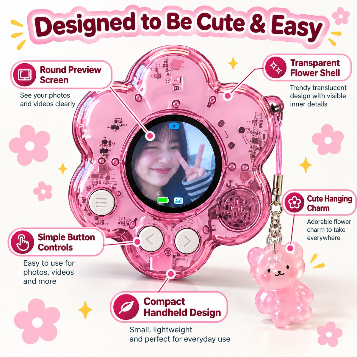 🌸 BloomSnap™ Mini Flower Digital Camera – Cute Portable Camera & Bag Charm