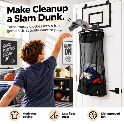 🔥 HOT SALE | LaundryHoop™ Basketball Laundry Hamper – Fun Door-Mounted Clothes Basket to Keep Rooms Clean & Organized