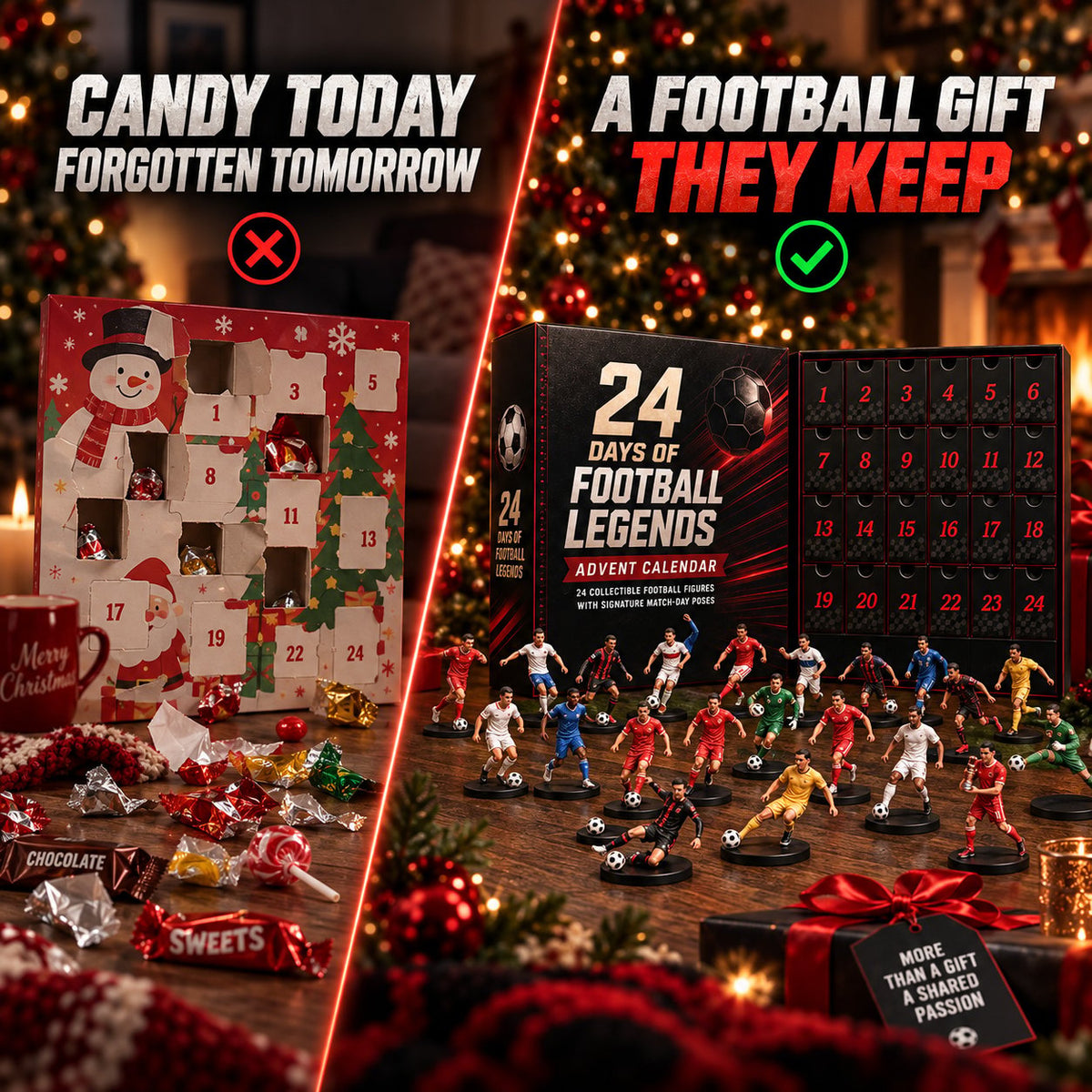 Football collectible advent calendar compared with a traditional candy countdown