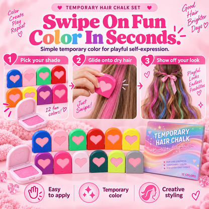 🌈 ColorPop™ Temporary Hair Chalk Set – 12-Color Instant Hair Transformation Kit
