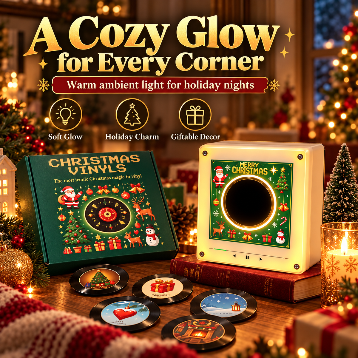 🎄 VinylMagic™ Christmas Record Player Light A Retro Holiday Experience With Music, Light & Christmas Magic
