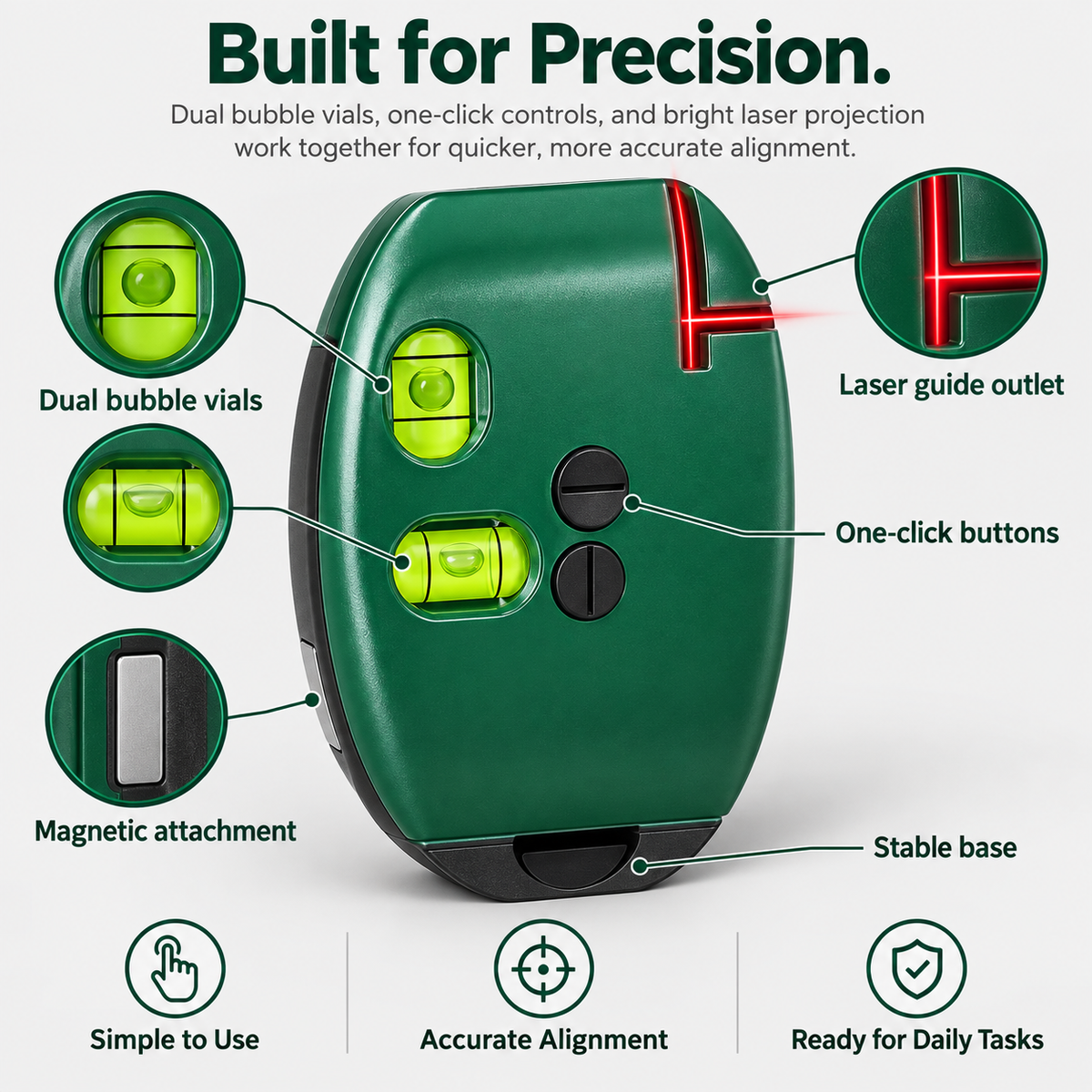 Laser Right Angle Level, 90° Cross Line Laser Level with Dual Bubble Vials, Compact Horizontal & Vertical Alignment Tool for Tile, Picture Hanging, Woodworking, DIY & Home Projects