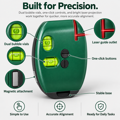 Laser Right Angle Level, 90° Cross Line Laser Level with Dual Bubble Vials, Compact Horizontal & Vertical Alignment Tool for Tile, Picture Hanging, Woodworking, DIY & Home Projects
