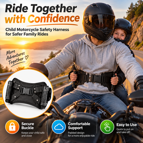 RideBuddy™ Child Passenger Grip Support – Adjustable Padded Motorcycle Rider Belt with Side Handles