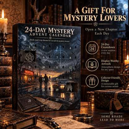 24-Day Mystery Advent Calendar, Collectible Metal Charm Countdown Box with Daily Surprise Keepsakes, Dark Gothic Road Trip Theme Christmas Gift for Mystery & Occult Lovers