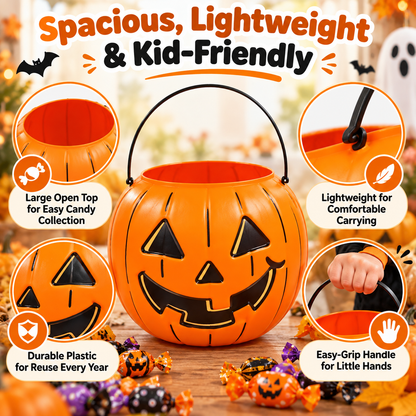 🎃 PumpkinPal™ Halloween Trick-or-Treat Candy Bucket – Classic Reusable Jack-O’-Lantern Basket