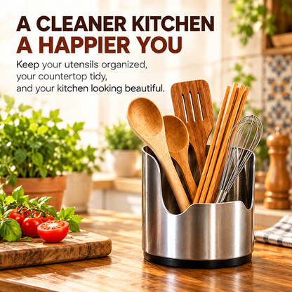 🍴 KitchenMate Pro™ Stainless Steel Utensil Holder – Stylish Kitchen Organizer