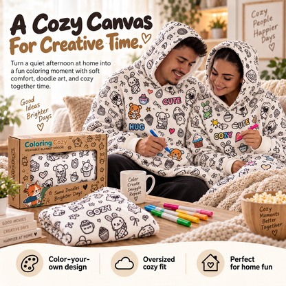🎨 CozyCanvas™ Color-In Wearable Blanket Hoodie – DIY Coloring Comfort Blanket for Creative Cozy Moments