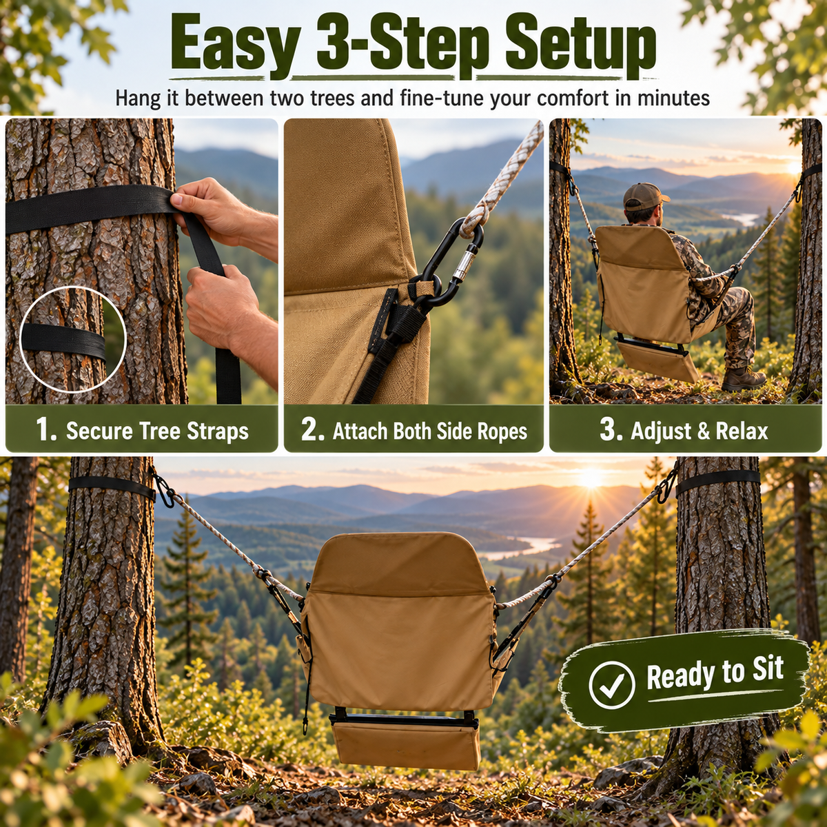🌲 HuntRest™ Chair-Style Hunting Hammock – Portable Suspended Seat for All-Day Outdoor Comfort