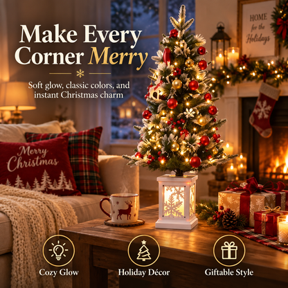 ✨ MerryGlow™ Pre-Lit Tabletop Christmas Tree – Festive Mini Tree with Glowing Lantern Base