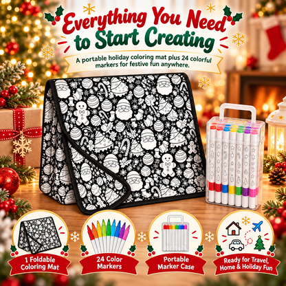 🎄 ColorJoy™ Christmas Coloring Mat Kit – Reusable Holiday Activity Set with 24 Markers