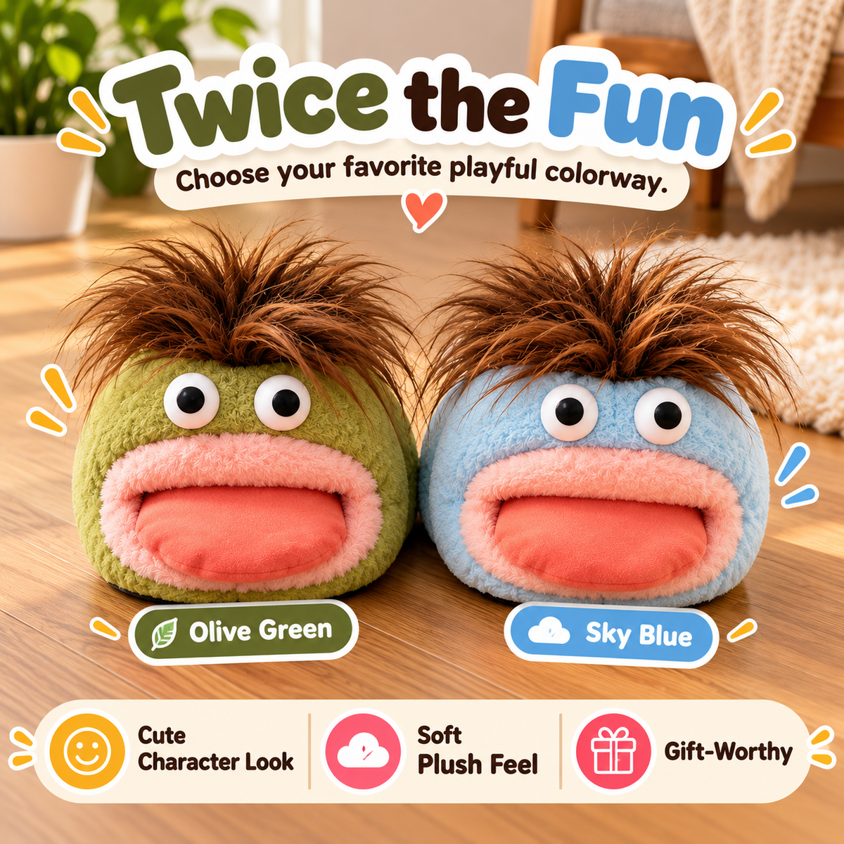 🐸 Funny Frog Plush Slippers – Cute & Cozy Monster House Shoes 💚
