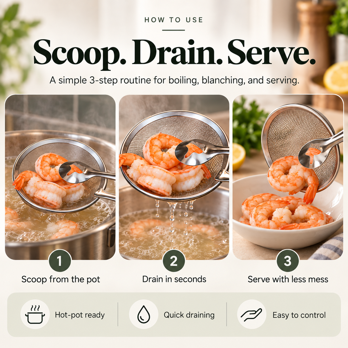 🍟 FryGrip™ 2-in-1 Oil Draining Tongs – Stainless Steel Deep-Fry Strainer & Food Grabber