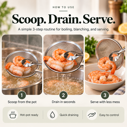 🍟 FryGrip™ 2-in-1 Oil Draining Tongs – Stainless Steel Deep-Fry Strainer & Food Grabber