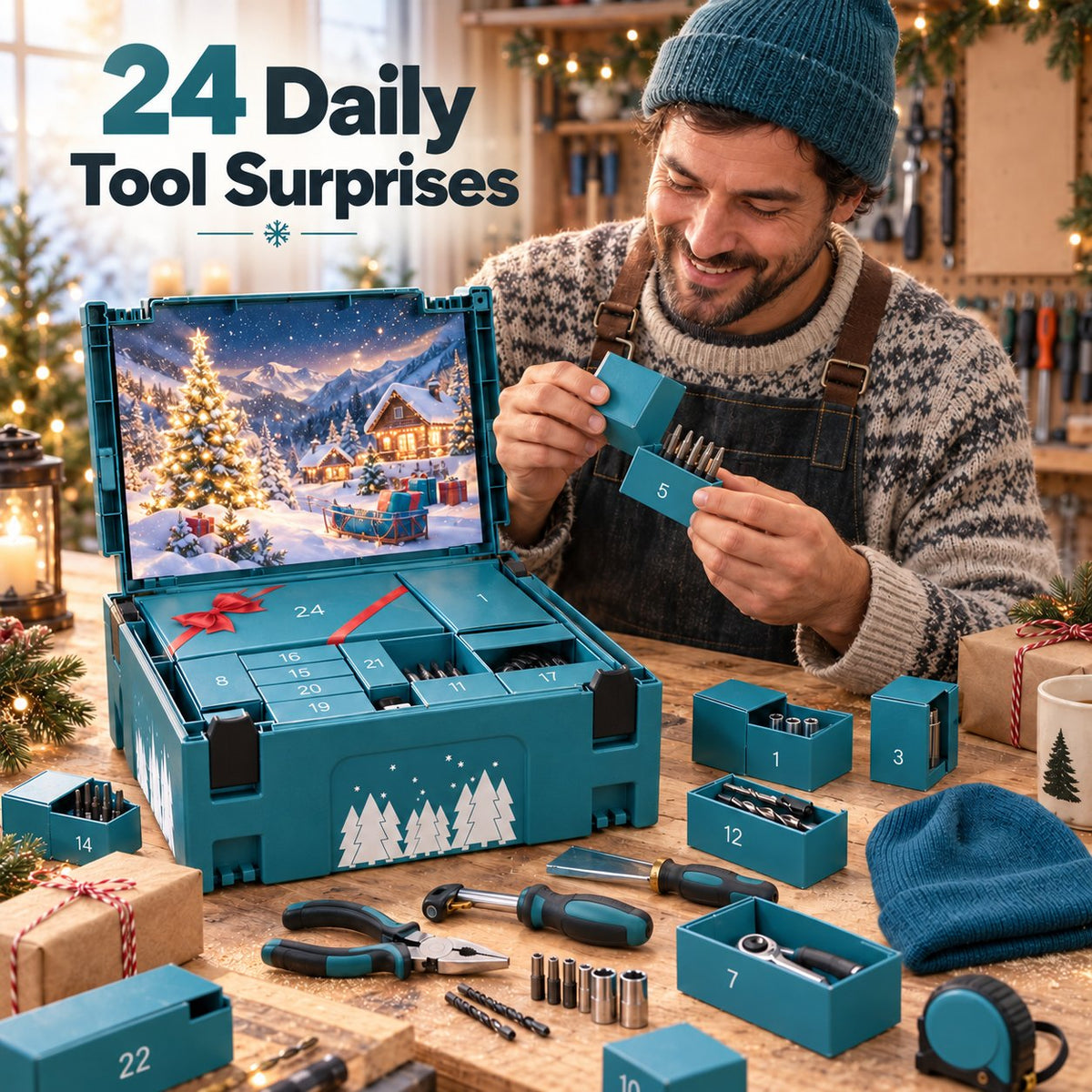 24-day Christmas tool advent calendar with numbered workshop surprises