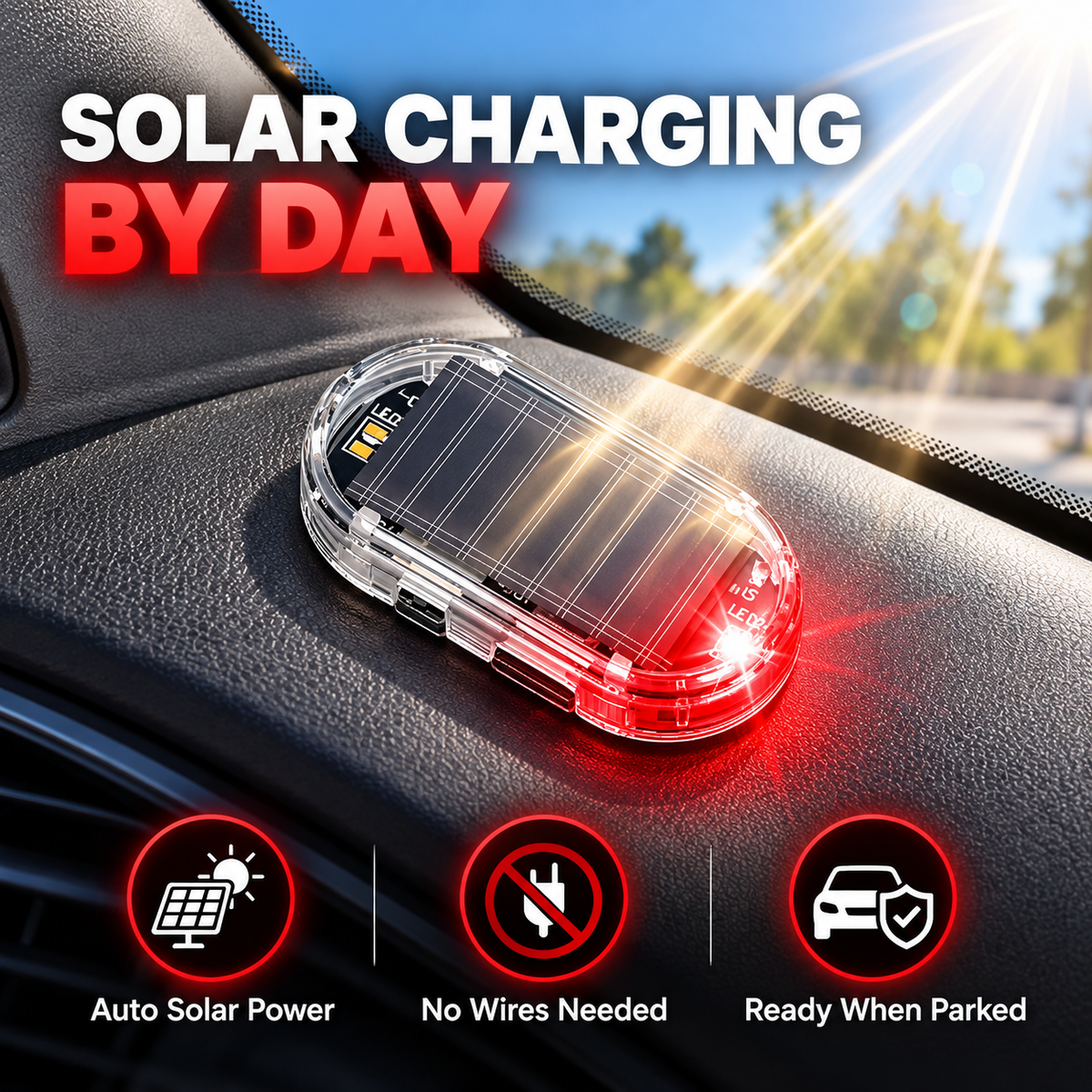 Solar Anti-Theft Warning Light – Smart Car Security LED Alarm Deterrent Device