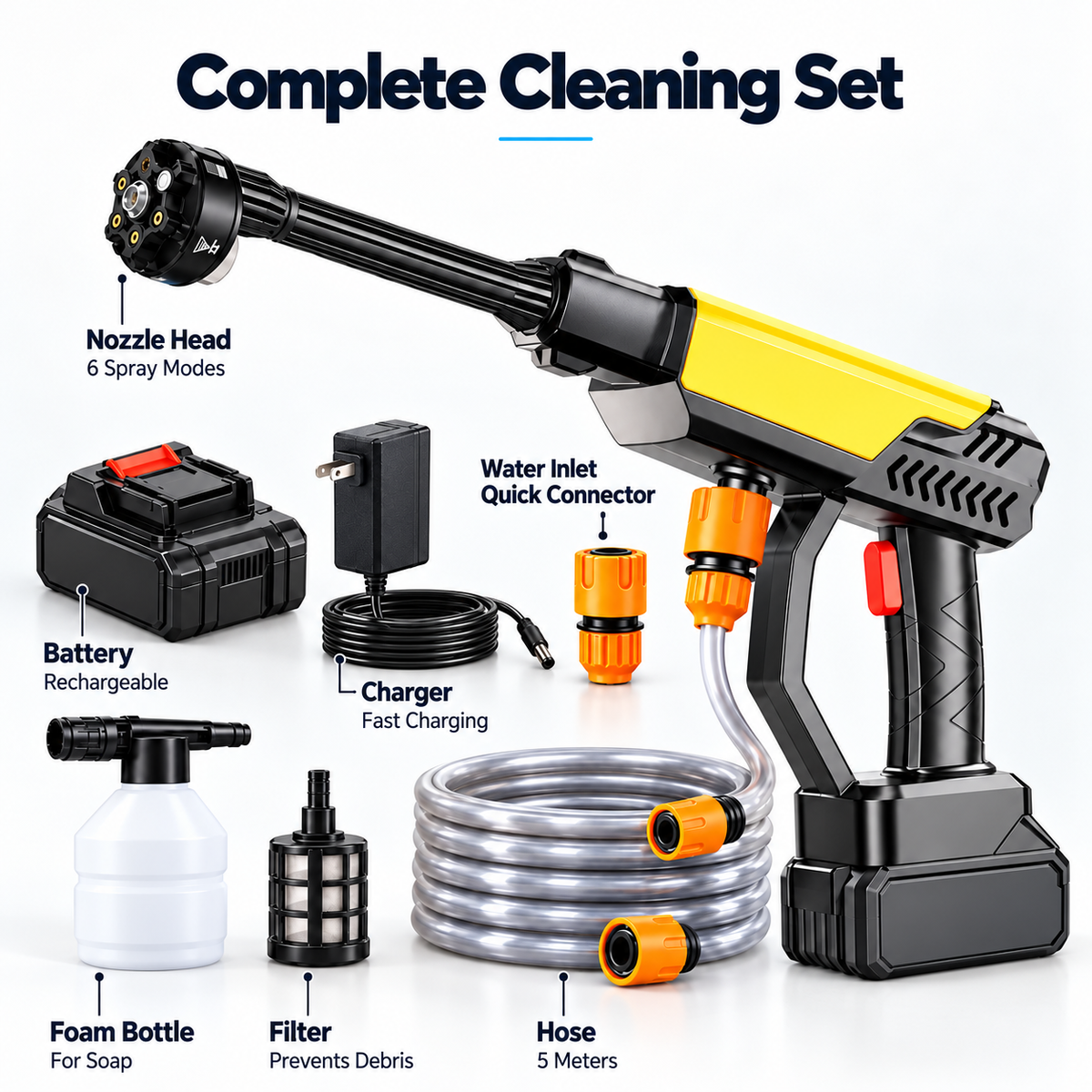 💦Cordless Power Washer – 6-in-1 Spray & Foam Kit