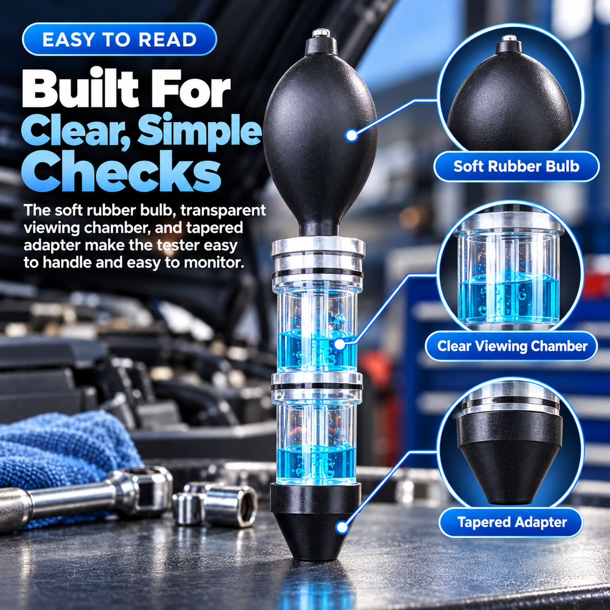 Combustion Leak Tester for Cars, Engine Block Tester for Cooling System, Head Gasket Leak Detection Tool with Hand Pump, Quick Visual Check Kit for Automotive Diagnostics