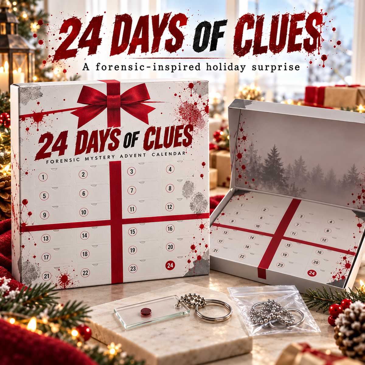 🔎 24 Days of Clues – Forensic Mystery Advent Calendar & Christmas Detective Gift Box