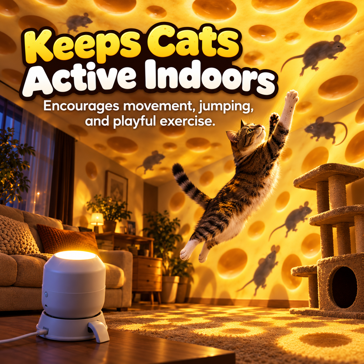 Interactive Cat Mouse Projector Toy, Cheese-Themed Chase Light for Indoor Cats, Fun Exercise & Playtime Pet Toy