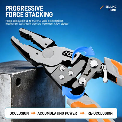 55-Steel Self-Locking Anti-Skid Ratchet Pliers with Lock Mechanism