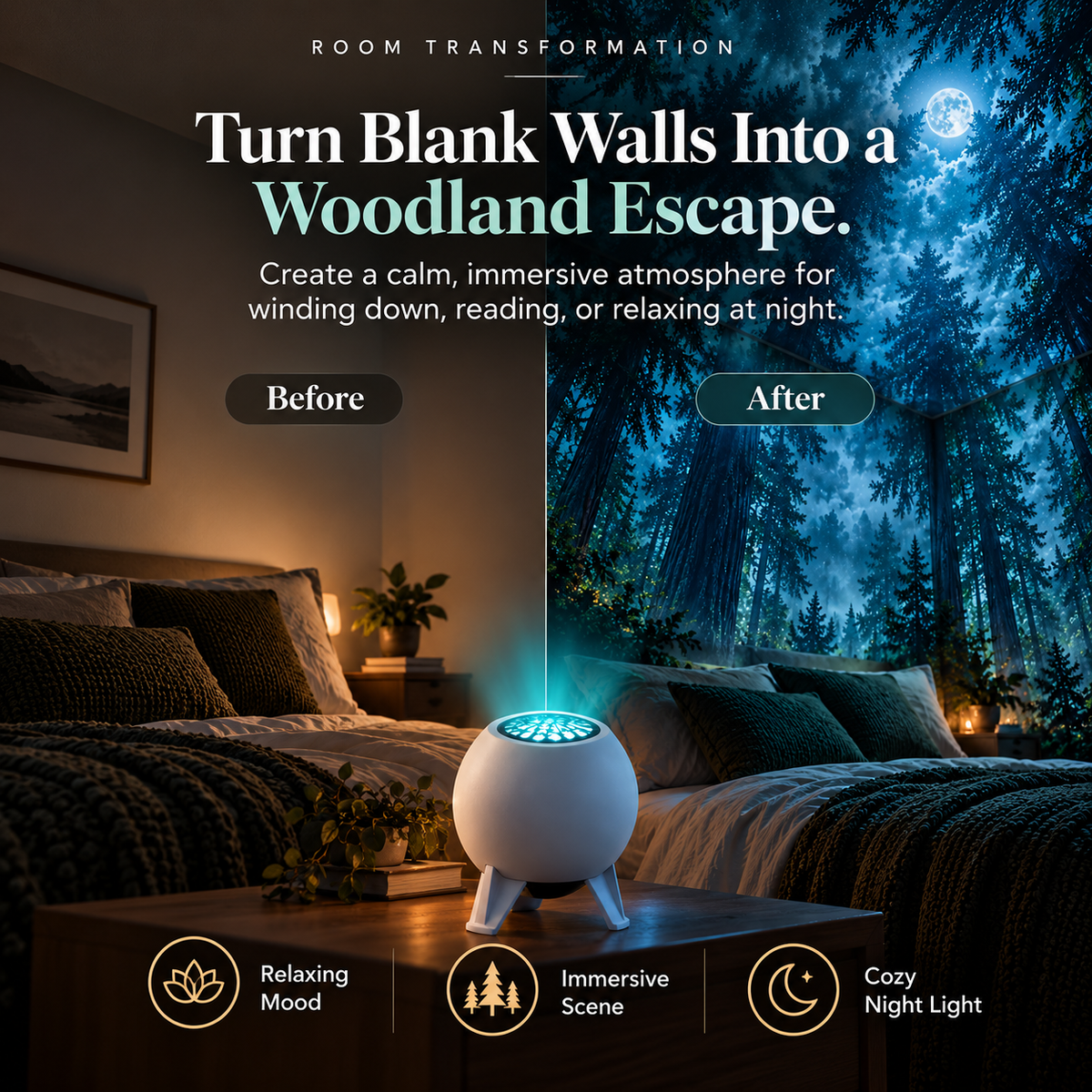 🌲✨ Forest Glow Projector | Magical Woodland Night Light